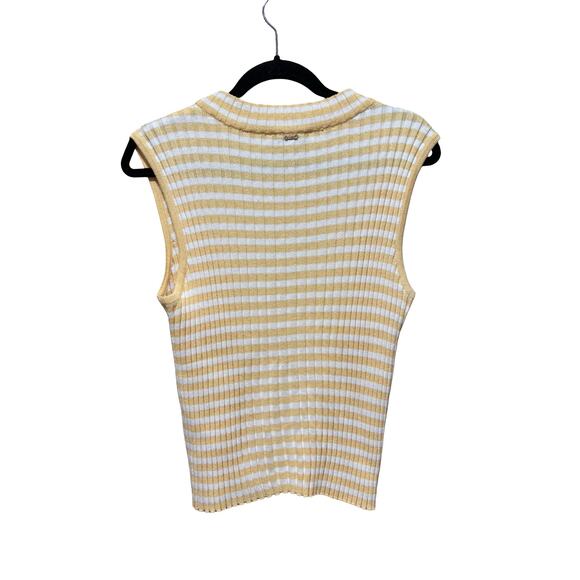 St. John Sport by Marie Gray Yellow White Striped Knit Tank Top  M/L Wool Blend - Picture 3 of 6